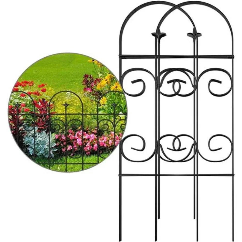 Decorative Garden Fence GFP006 32inx10ft  8 Panels Rustproof Black Iron Border